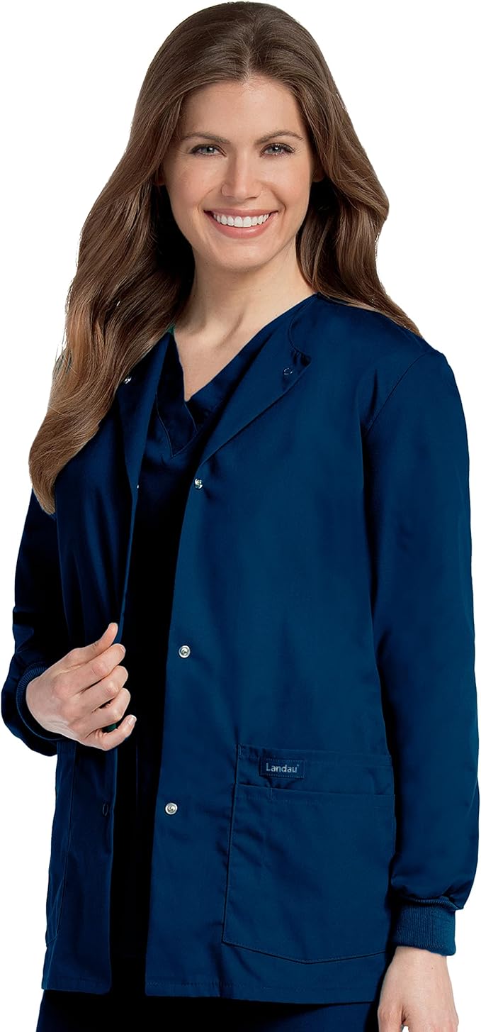 7525 Landau Essentials Relaxed Fit 4-Pocket Snap-Front Scrub Jacket for Women