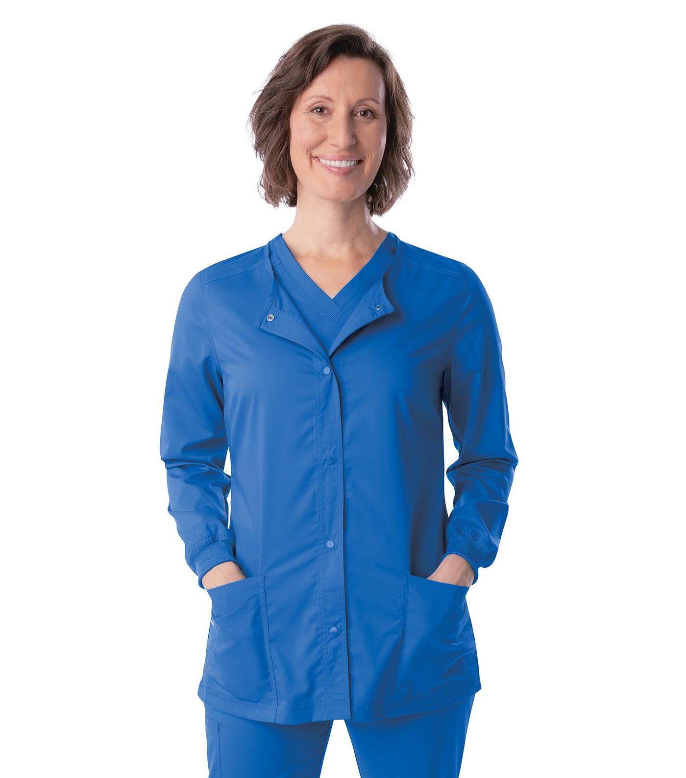 3038 - ProFlex Women Stretch Snap Fnt Crew Neck 3 Pkt Jacket