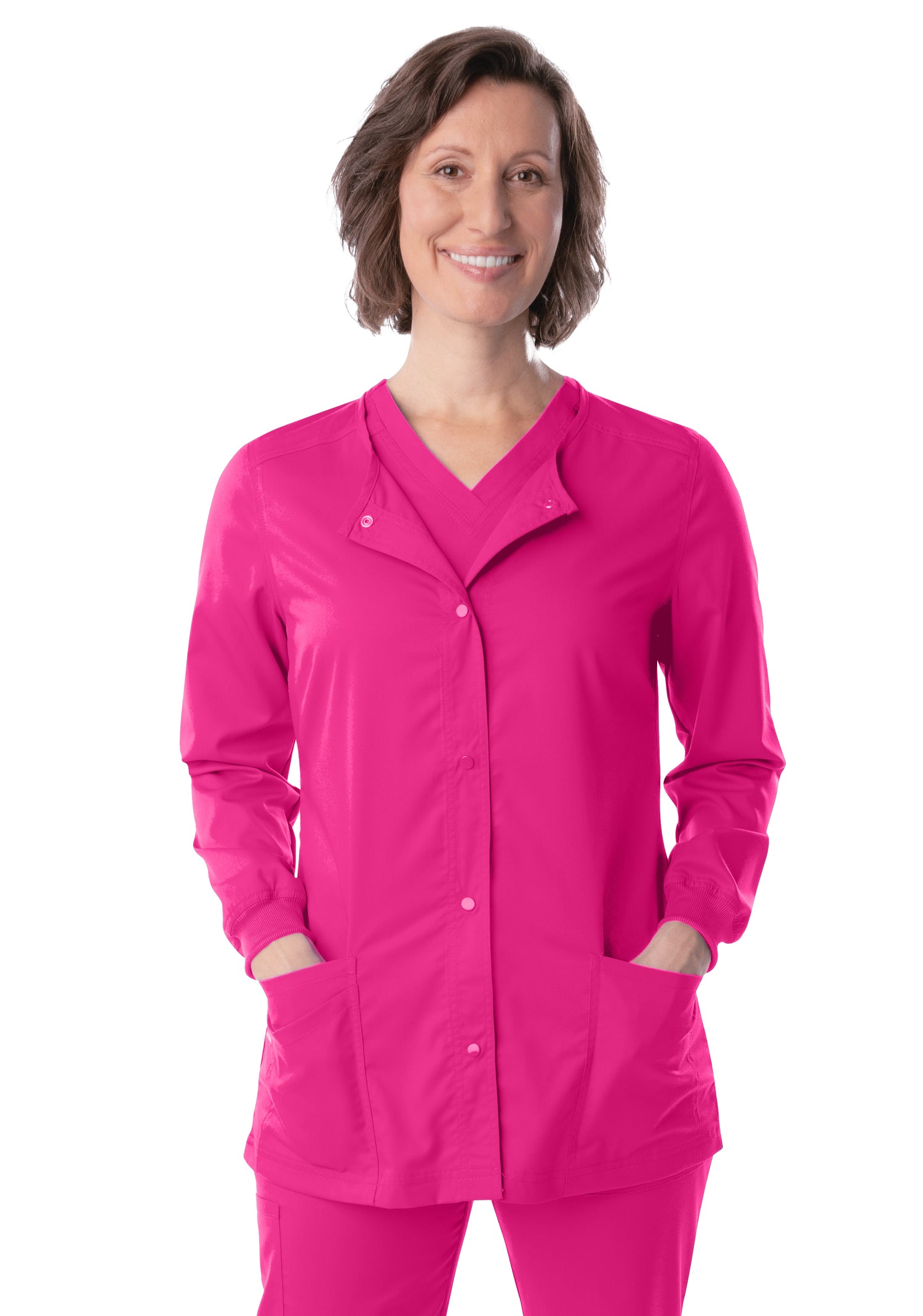 3038 - ProFlex Women Stretch Snap Fnt Crew Neck 3 Pkt Jacket