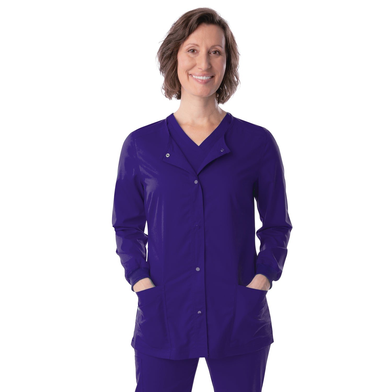 3038 - ProFlex Women Stretch Snap Fnt Crew Neck 3 Pkt Jacket