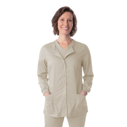 3038 - ProFlex Women Stretch Snap Fnt Crew Neck 3 Pkt Jacket