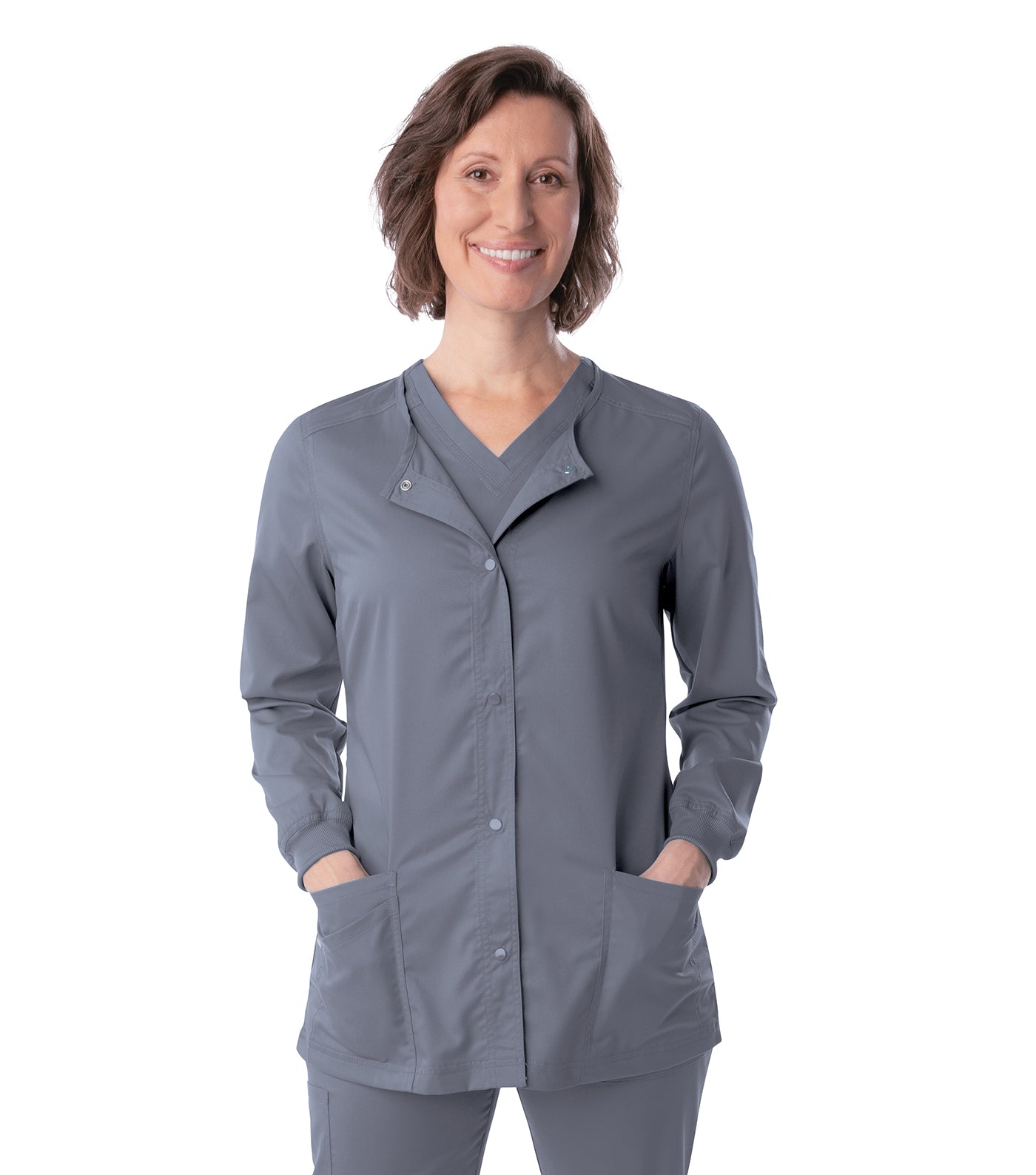 3038 - ProFlex Women Stretch Snap Fnt Crew Neck 3 Pkt Jacket