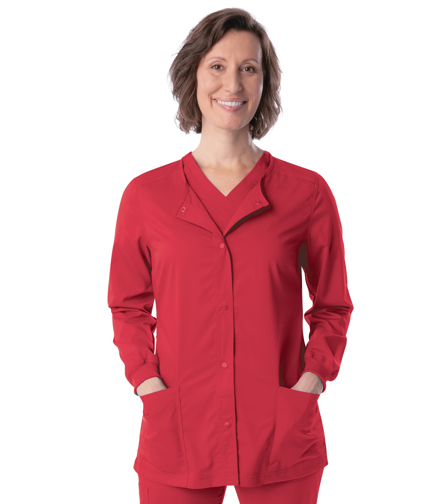 3038 - ProFlex Women Stretch Snap Fnt Crew Neck 3 Pkt Jacket