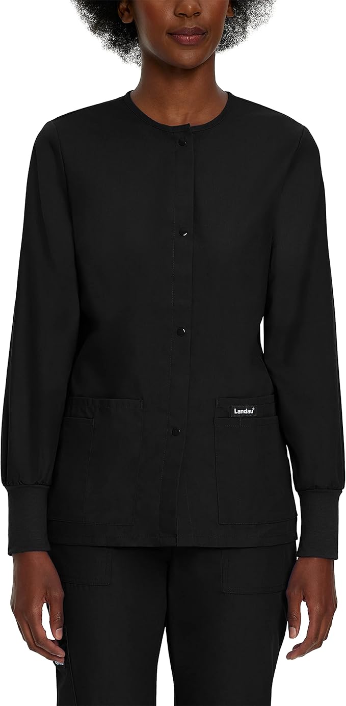 7525 Landau Essentials Relaxed Fit 4-Pocket Snap-Front Scrub Jacket for Women