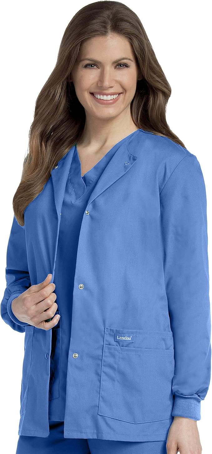 7525 Landau Essentials Relaxed Fit 4-Pocket Snap-Front Scrub Jacket for Women