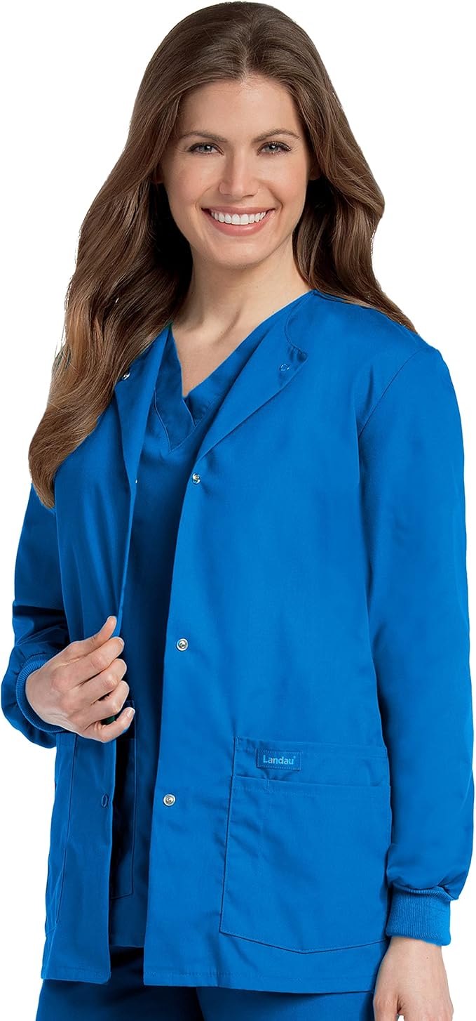 7525 Landau Essentials Relaxed Fit 4-Pocket Snap-Front Scrub Jacket for Women