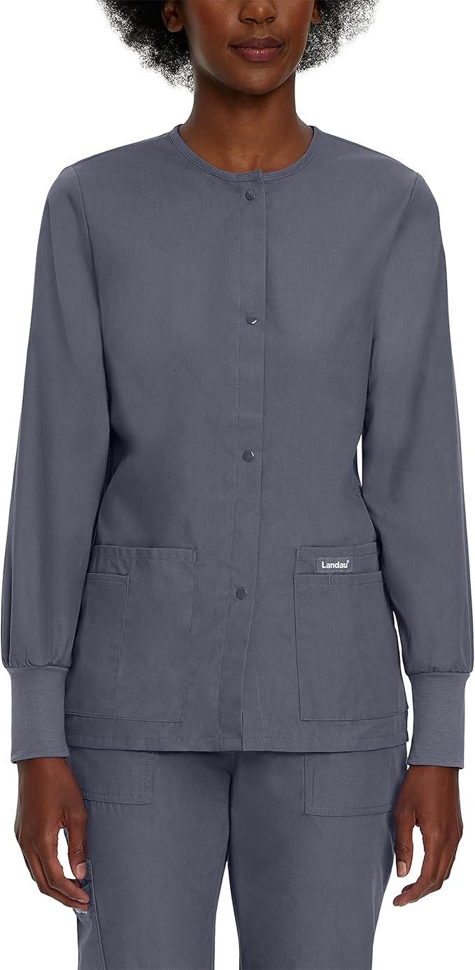 7525 Landau Essentials Relaxed Fit 4-Pocket Snap-Front Scrub Jacket for Women