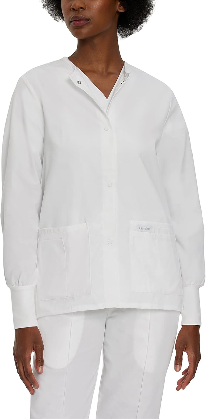 7525 Landau Essentials Relaxed Fit 4-Pocket Snap-Front Scrub Jacket for Women